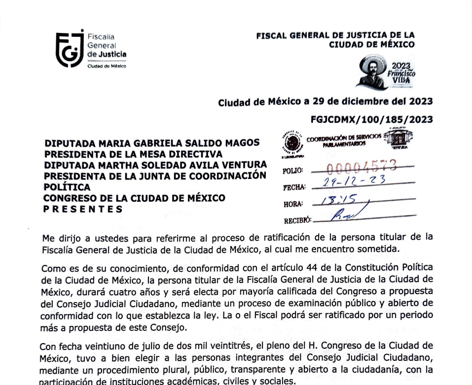 Fiscal Ernestina Godoy solicita al Congreso CDMX definir su ratificación