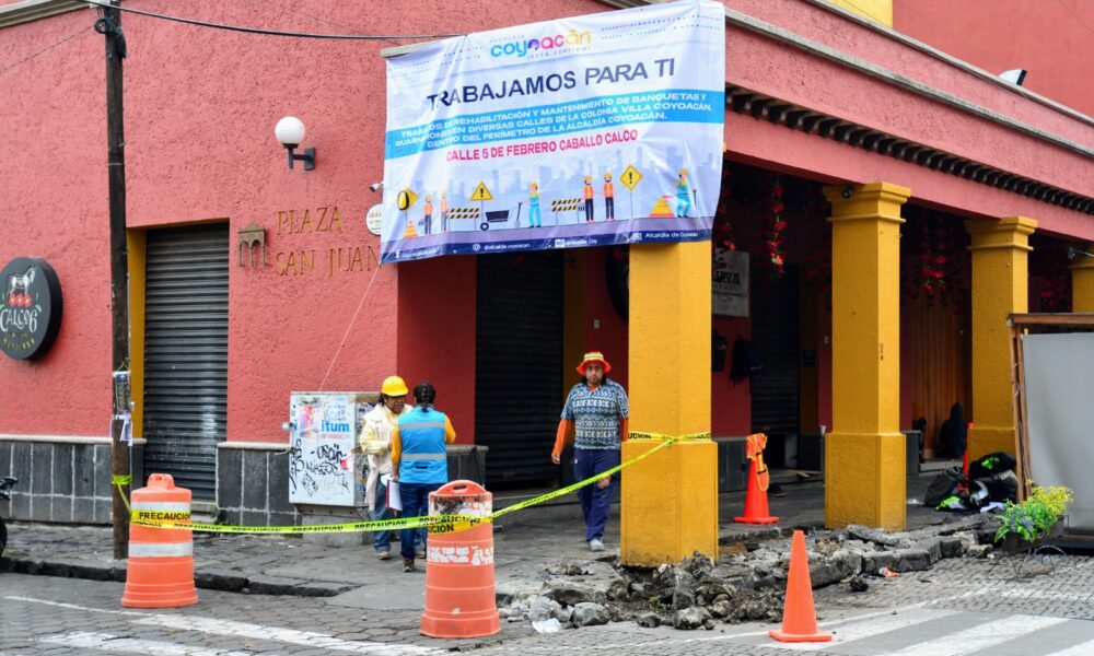 Rehabilitan banquetas del Centro Histórico de Coyoacán